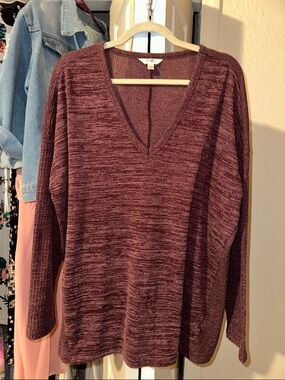 Terra & Sky Marled Burgundy V-Neck Sweater